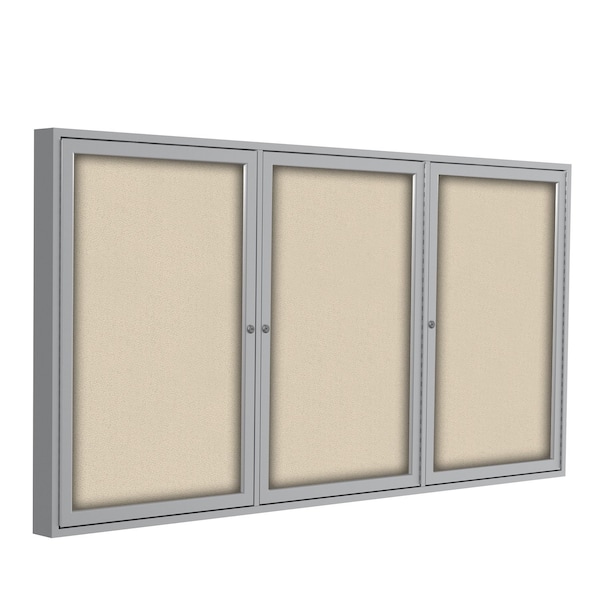 Enclosed Bulletin Board, 3 Door, Fabric, 4 ft H x 6 ft W, Beige
